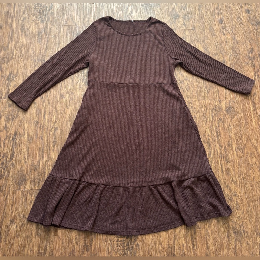 Womens long sleeve brown fall winter dress with pockets XL